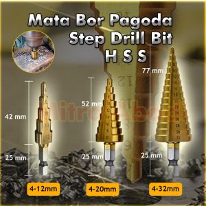 Mata Bor Pagoda Step Drill Bit HSS Hex Shank Step Cone / Pyramid