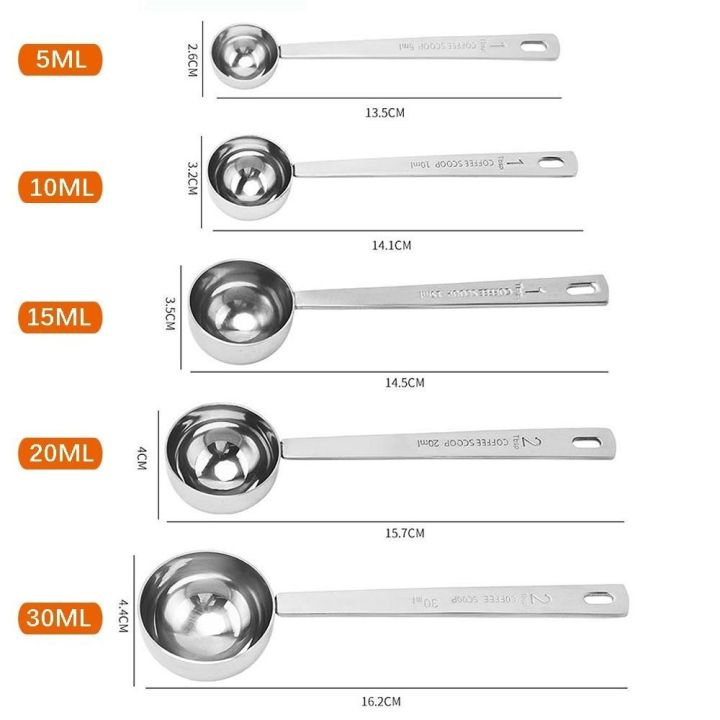 CATIYAHA%205/10/15/20/30ML%20Measuring%20Spoon%20Stainless%20Steel%20Thicken%20Coffee%20Scoop%20Durable%20Blending%20Powder%20Spoon%20Powdered%20Milk%20-%20Image%202