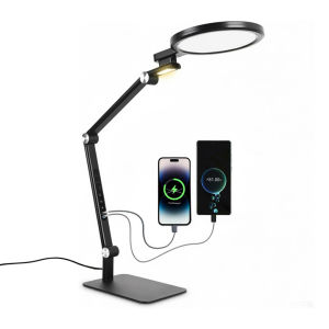 15W LED Desk Lamp With USB Output Ports Side Illumination Technology No Glare Eye Strain Relief Desk Light For Artists Designers Students 1600 Lumen US EU Plug