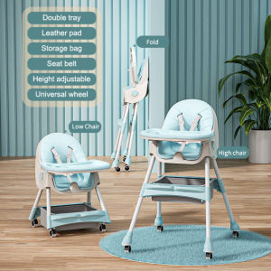 MOMYSO Baby High Chair Multi-Functional Folding Baby High Dining Chair Adjustable Height With Wheels