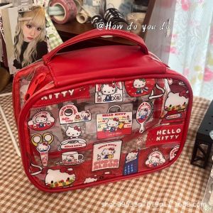 Just Star Cartoon PVC Transparent KT Cosmetic Bag Portable Large Capacity Waterproof Skin Care Storage Bag Travel Portable Storage