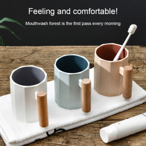 400ml Nordic Mouthwash Washing Cup Couple Brushing Cups PP Wooden Handle Toothbrush Cup Drinking Mug Bathroom