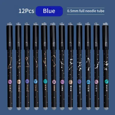 12Pcs Pilot Frixion Pen Erasable Gel Pen 0.5mm Black Ink 12 Constellations Erasable Ballpen Friction Pen Magic Ballpen with Eraser Student Stationery Supplies