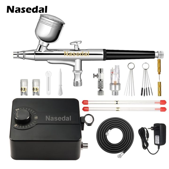 Nasedal 0.3mm Airbrush 36psi Auto Stop Air Compressor kit Dual-action ...