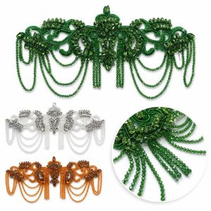 FLYING Dress Decorative Trim Rhinestone Tassel Applique Polyester Handmade Beaded Applique Beaded Fringe Trim Hand Beaded Tassel Lace Applique For Wedding Dress
