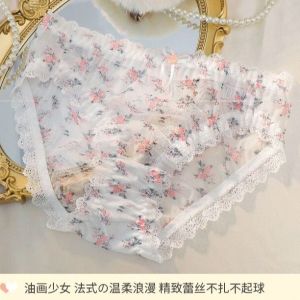 法式油画玫瑰田园清新小碎花风低腰女士内裤 40kg-70kg French Vintage Floral Style Low Waist Panties