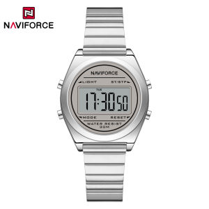 NAVIFORCE Original Women Ladiy Outdoor Digital Watch Stainless Steel Strap Waterproof 3ATM Calendar Date Chronograph Round Dial Night Pattern Lady Girl Casual Fashion Accessories Watch NF5066