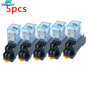 In Stock!!5Pcs 12V 24V DC 110V 220V AC Coil Power Relay LY2NJ DPDT 8 Pin HH62P JQX-13F with Socket Base