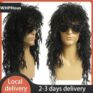 [COD] WHPHous Ship within 24 hours Men Wig Black Long Curly Wig Male Synthetic Cosplay Wigs Puffy High Fiber Machine for Rock Party  Fluffy Nightclub Bar Wig