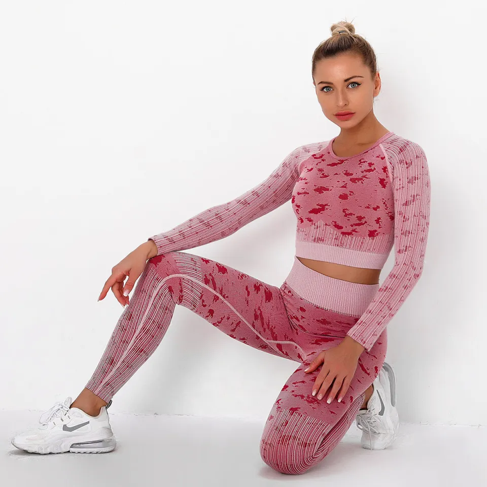 Cheap Nessaj Seamless Sport Set Women Yoga Suit Long Sleeve Crop