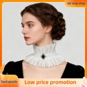 ✨QK shop✨ Gothic Jabot Ruffle Collar Black White Lace Choker Victorian Neck Jewelry for Retro Fashion Gathering