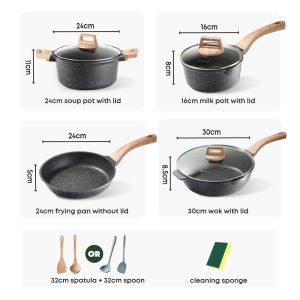 ecowin 10pcs Granite Rock Cookware Set Non Stick Frying Pan Set Induction Cookware Set Suitable for All Stoves NO PFAS/PTFE/PFOA