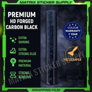 FORGED CARBON FIBER BLACK STICKER (152CM-Custom)Pelekat Stickers Full Body Vinyl Wrap Film Car Sticker Kilat Wrapping