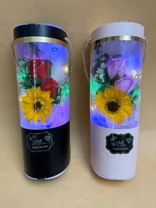 Sunflower With Two Rose Soap Flower And Light With Box Gifts For Valentines