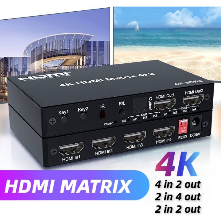 thumbnail image 2 of 4K HDMI Matrix 2x4 Splitter Switcher - 2 In 4 Out, 4K 60Hz, HDMI 2.0, Audio Support 2 of 6
