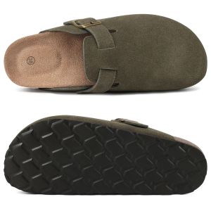Kidmi Genuine Leather Clogs Cork Footbed Indoor and Outdoor Slippers Cow Suede Mules With Adjustable Strap