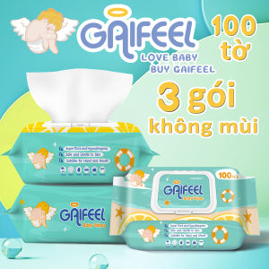 GAIFEEL Khăn ướt khăn giấy ướt Khăn lau trẻ em 100 chiếc Khăn lau trẻ em không mùi X 3 gói