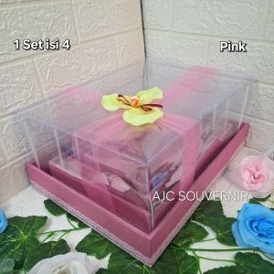 kotak seserahan hantaran pernikahan kain sponbon murah 1 set 4 box tutup mika