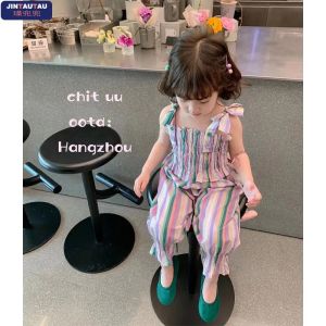 kyiibaby summer new children Korean style color stripe top nine minutes pants two-piece INSTAGRAM kybb097