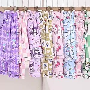 2Pcs Crayon Shin-Chan Cartoon Children Pajamas Top Pants Anime Kawaii Girls Pjs Fashion Blue Grid Lapel Long-Sleeved Homewear2026