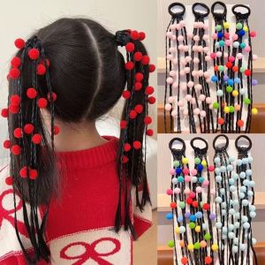 DEN0854 Dễ thương Tóc Giả bóng nhiều màu cho bé gái Mũ Xoắn Dây cao su Đồ trang trí tóc trẻ em Ngọt ngào Bện Băng đô tóc đuôi ngựa Quà tặng sinh nhật