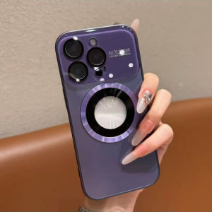 เคสแม่เหล็กเลนส์หน้าต่างขนาดใหญ่สำหรับ iPhone 11 12 13 14 15 16 17 Pro Max เคสศัพท์แม่เหล็กแบบโปร่งสำหรับ iPhone 16 Pro Max