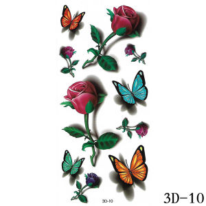 3D Butterfly Tattoos Stickers Rose Flower Girls Women Body Art Water Transfer Temporary Tattoo Sticker Arm Wrist Fake Tatoo