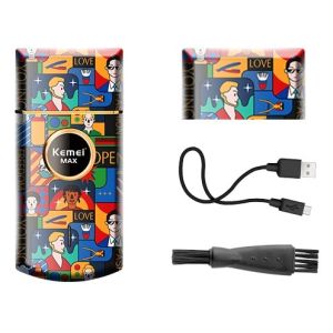 Kemei กราฟฟิตี โปรตัดหนวดไฟฟ้ามืออาชีพ สำหรับผู้ชาย ขนาดมินิ ระบบชาร์จUSB (ลายกราฟฟิตี) รุ่น KM-RS7098