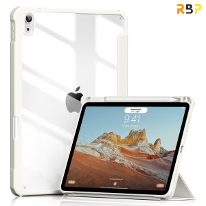 RBP transparent acrylic hard bottom anti-bend protective case for iPad Pro 12.9 13 inch 2024 2020 2021 2022 M2 Air 4 Air 5 Air 11 inch iPad 10th gen 10.9 inch iPad 10.2 7th 8th 9th gen mini 6 8.3 white anti-scratch anti-fall tri-fold smart case