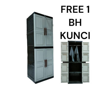 Wardrobe Plastik Gantung Multifungsi dengan Kunci - Desain Modern Warna Abu-Abu Free 1 Kunci