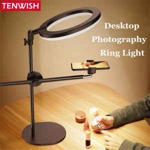 Tenwish Professional Desktop Photography LED Ring Light with Tripod Stand Phone Holder Ring Lamp for Photo Studio Nail art Video Ringlight