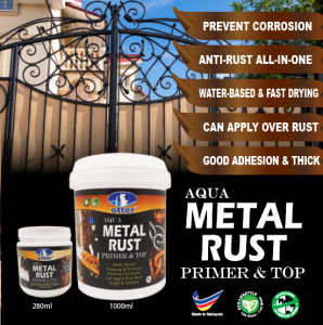 Aqua Metal Rust Primer Otter •ANTI-RUST ALL-IN-ONE •WATER-BASED •FAST DRYING •CAN APPLY OVER RUST •GOOD ADHESION 300ml / 1L