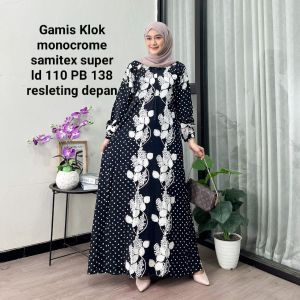 (COD) GAMIS KLOK MONOKROM HITAM PUTIH BUNGA BATIK CAP