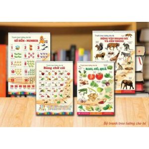 [Rẻ vô địch] Bộ Tranh treo tường song ngữ 14 chủ đề cho bé (7 tờ 2 mặt) - loại lớn