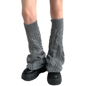 Hollowed Out Hole Knitted Leg Warmers Aesthetic Vintage Baggy Boot Covers Solid Color Flared Wide Long Socks for Women