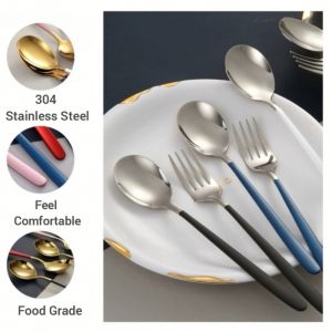 2PC Spoon Fork Set Gold Stainless Steel Dinnerware Korean Spoon Food-Grade Spoon Fork Set