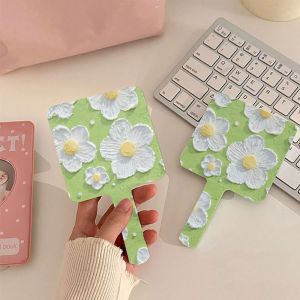 BAIXL Hand-Held Make-Up Mirror Square Flower Cosmetic Mirror Portable Ins Style Makeup Tools Woman