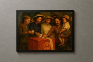 Tranh Nghệ thuật "Đi Bỏ Phiếu Bầu Cử Quốc Hội" VIETSMART ART - Acrylic 45 x 60cm