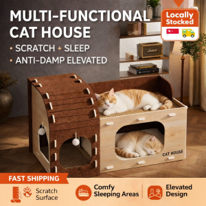 SG-Stock Multi-hole Felt Cat Bed & Villa - 2-Tier Cat Tree Houses - With Cat Scratcher & Wear-resistant For Pets