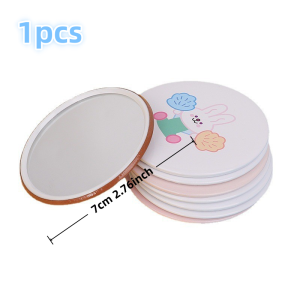 Small Mirror Portable Mini Travel Circular Pocket Mirror Cute Cartoon Round Makeup Mirror Random Design