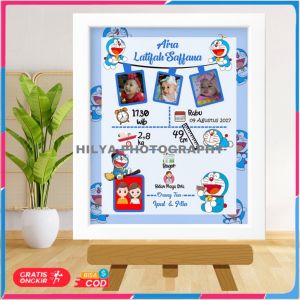 Bingkai Biodata Baby Bio Murah 10r 20x25 cm Plus Bingkai Putih Tema Doraemon COD