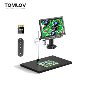 TOMLOV TM4K Max 4K 10.1" Digital Microscope 2000x 52MP Spin Arm Soldering Microscope for Adults HDMI Electronics Repair Microscope with Ring Light Larger Base LCD Coin Microscope Full View 64GB