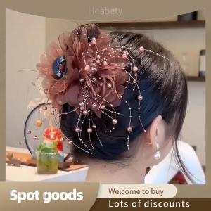 Heabety Fashion Fashion Mesh Flower Hair Claw Women Shark Ponytail Clip Headdress Temperament Tassels Headwear