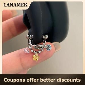 【 CANAMEK 】 Star Chain Small Zircon Hoop Earrings For Women Stainless Steel Ear Bone Nail Earring New Trendy Body Accessorie