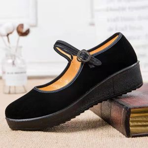 Darane รองเท้าลำลองสตรีใหม่ รองเท้าสตรีสีดำ รองเท้าส้นแบนสีทึบ รองเท้าลำลองวัยกลางคนและผู้สูงอายุ รองเท้าแม่ รองเท้าทำงานทรงเตี้ย