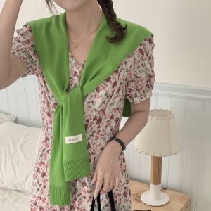 DAN S Blouse Shoulders Knitted Shawl Solid Color Fake Collar Knit Scarf All-match Clothes Decoration Knotted Cape Women