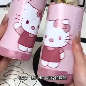 Beg Sampah Pink Kitty Drawstring Garbage Bag Durable Thick Leakproof Kitchen Household Rubbish Bag