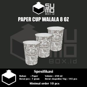 [1 PAK ISI 50 PCS] Paper cup walala 8 Oz / Gelas kertas kopi 80z / cup tahan panas 240ml coffee teh tea