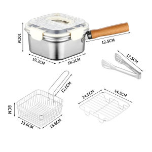 SG Ready Stock Stainless Steel Deep Fryer 2.3L Portable Outdoor Cooking Pot with BasketLidHandleand Oil Filter Screen