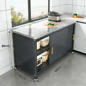 Kitchen Storage Cabinet Rock Board Countertop Storage Rack Organizer Sliding Door Carbon Steel Dustproof Cabinet